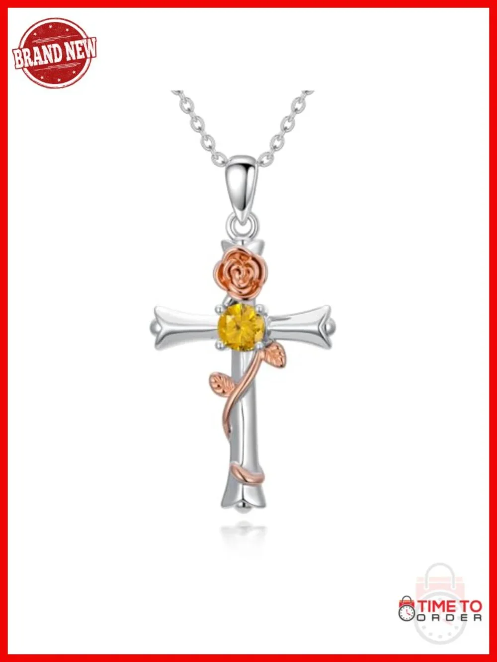 Birthstone Cross Pendant Necklace Rose Gold Plated Religious Jewelry Gift